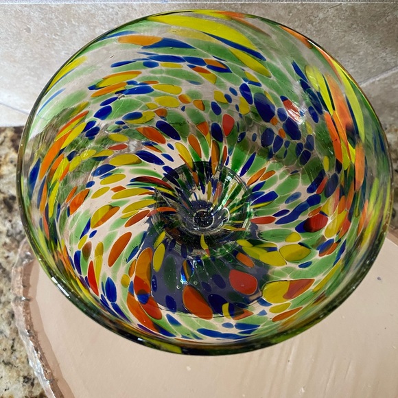 Mexico Mouth Blown Confetti Cobalt Blue Stem Base Margarita Glass Thick Heavy - Picture 11 of 14